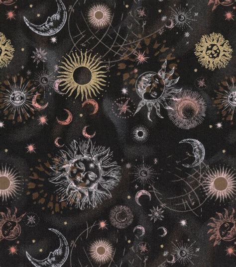 Suns And Moons Black Premium Metallic Cotton Fabric 